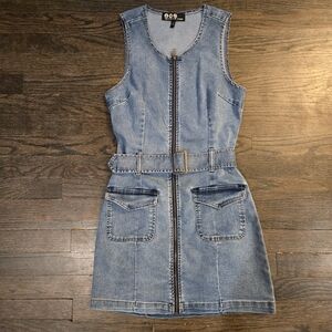 Rewash Denim Zip-Up Dress with Belt
